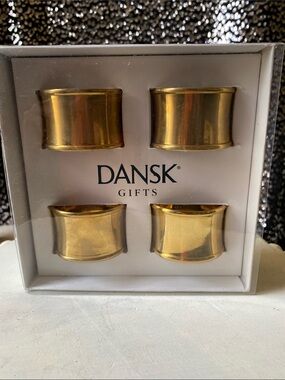 Dansk Solid Brass Curved Metal Napkin Rings 3 set of 4 French Country Cottage